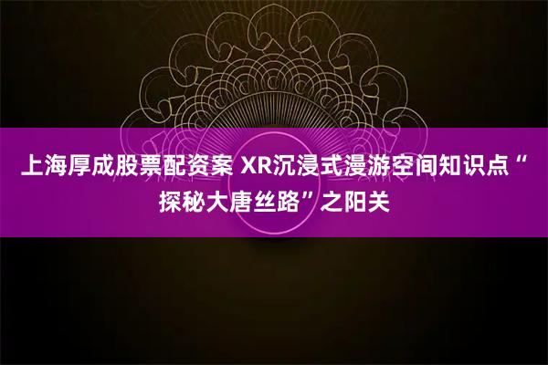 上海厚成股票配资案 XR沉浸式漫游空间知识点“探秘大唐丝路”之阳关